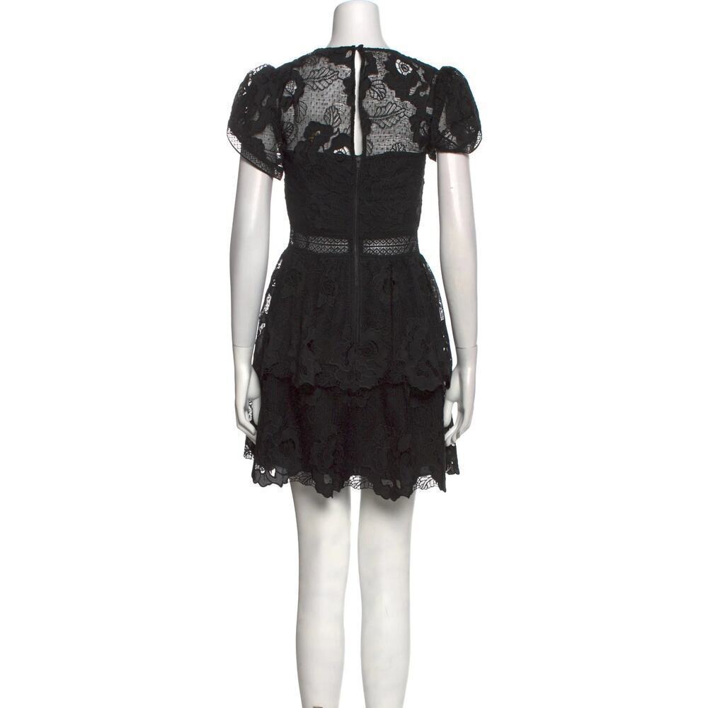Self-Portrait Black Lace Cap Sleeve Mini Dress Cocktail Party size US 4 - Picture 4 of 11